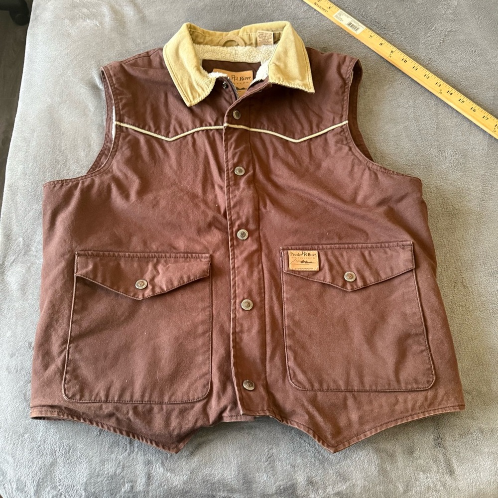 Vintage Vest Powder River Outfitters Sherpa Lined Chore Brown XL
